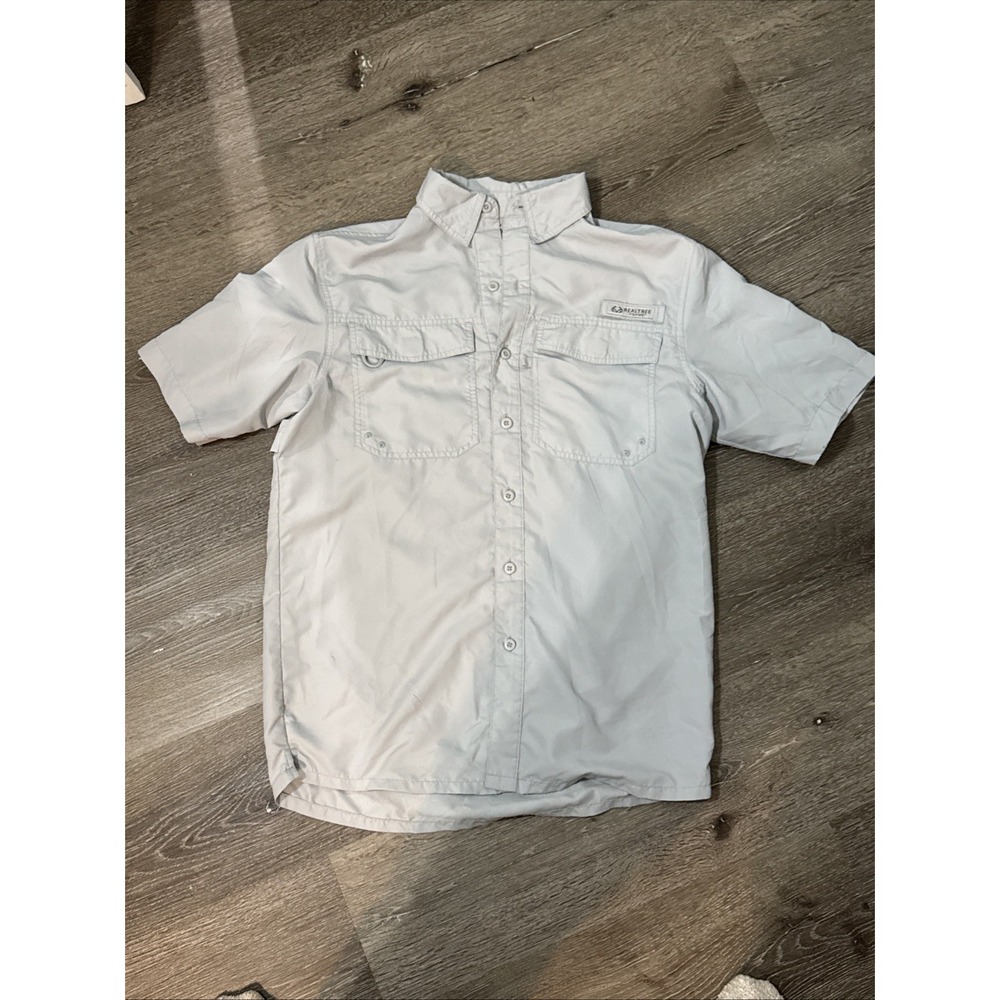 Realtree Fishing Vented Short Sleeve Button Down Shirt Men's Small Gray